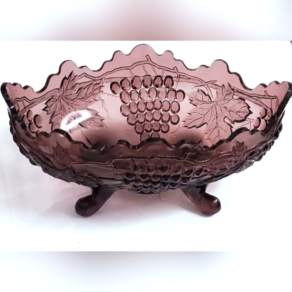 70s 🍇 Mosser 11 5/8" Amythest Grape 🍇 and Cable Bowl 🍇